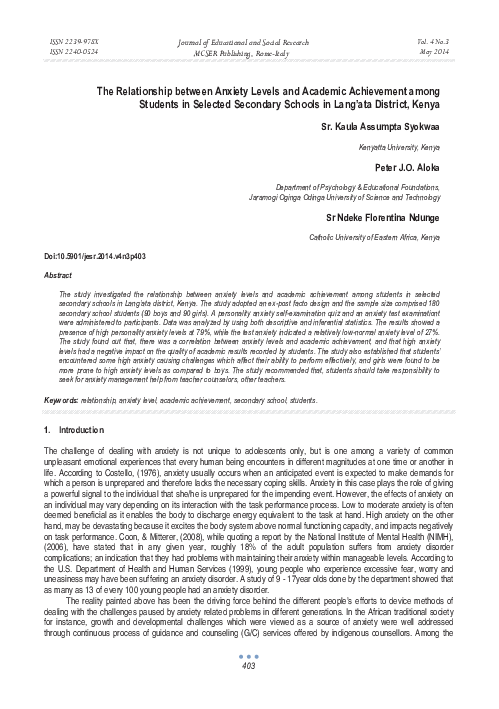 (PDF) The Relationship between Anxiety Levels and Academic Achievement ...