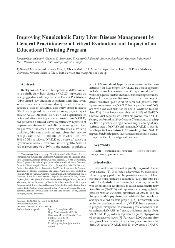 (PDF) Improving nonalcoholic fatty liver disease management by general ...