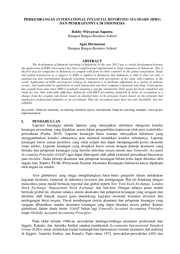 Pdf Perkembangan International Financial Reporting Standard Ifrs