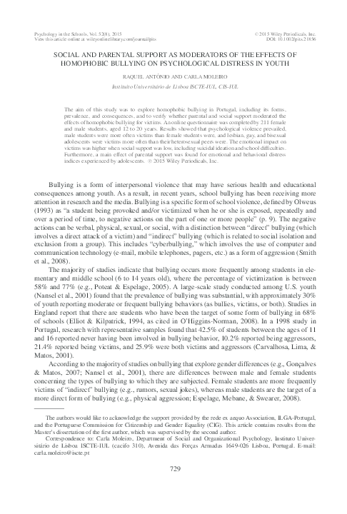(PDF) SOCIAL AND PARENTAL SUPPORT AS MODERATORS OF THE EFFECTS OF ...