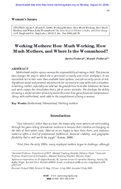 (PDF) Working Mothers: How Much Working, How Much Mothers, And Where Is ...