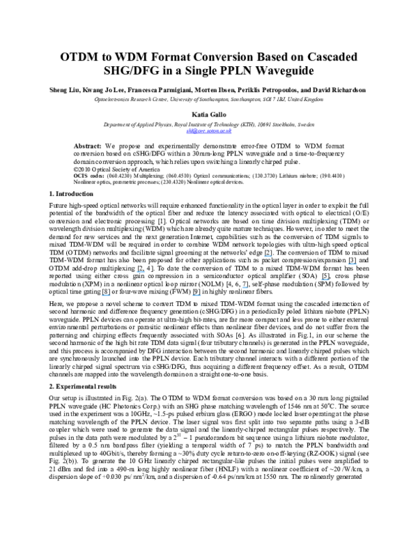 (PDF) OTDM to WDM format conversion based on cascaded SHG/DFG in a ...