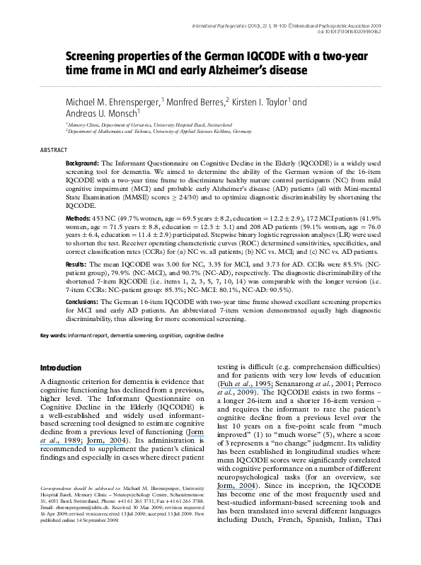 (PDF) Screening properties of the German IQCODE with a two-year time ...