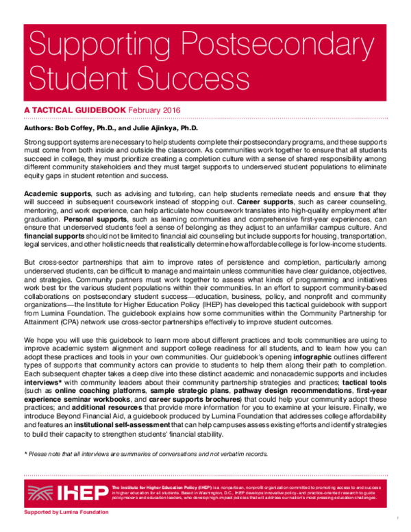 (PDF) Supporting postsecondary student success a tactical guidebook