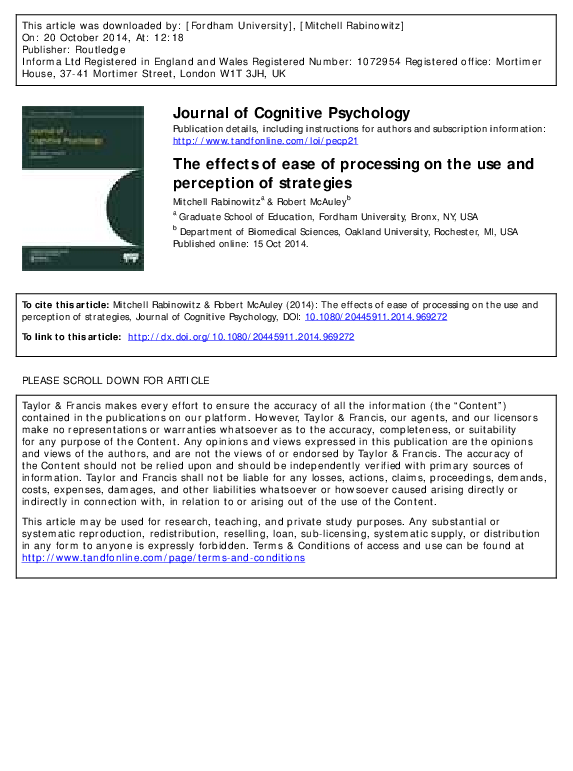 (PDF) Rabinowitz, M. & McAuley, R. (2014). The Effects on Ease of ...