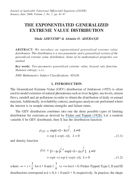 (PDF) The Exponentiated Generalized Extreme Value Distribution