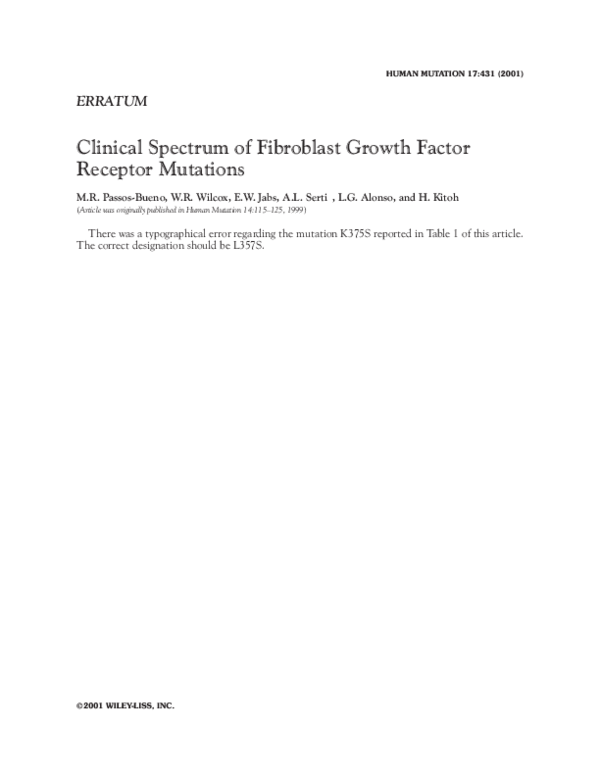 (PDF) Clinical spectrum of fibroblast growth factor receptor mutations