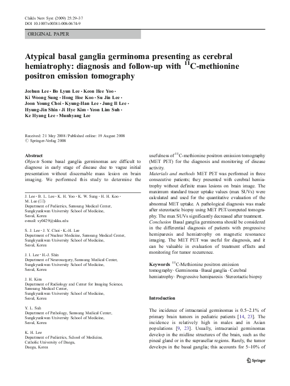 (PDF) Atypical basal ganglia germinoma presenting as cerebral