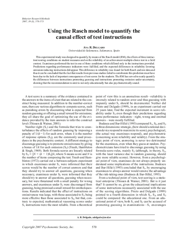 (PDF) Using the Rasch model to quantify the causal effect of test ...