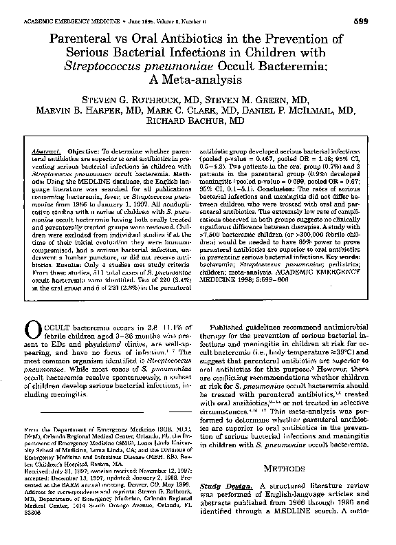 (PDF) Parenteral vs Oral Antibiotics in the Prevention of Serious