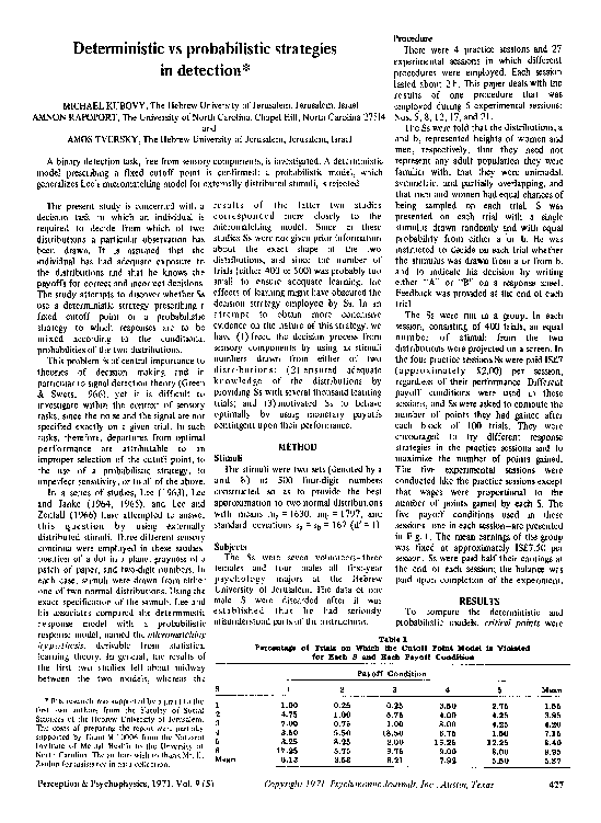 (PDF) Deterministic vs probabilistic strategies in detection