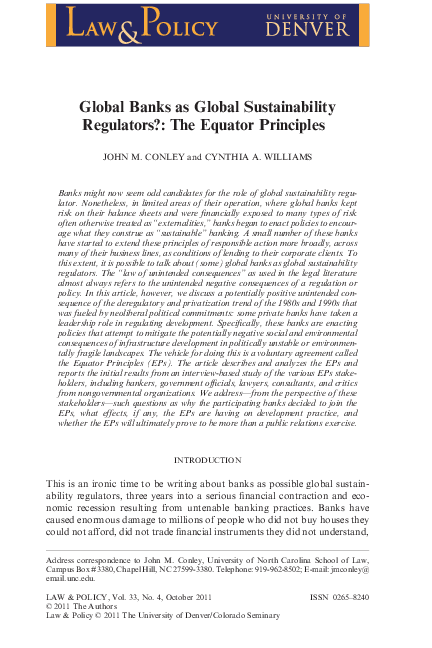 (PDF) Global Banks as Global Sustainability Regulators?: The Equator ...