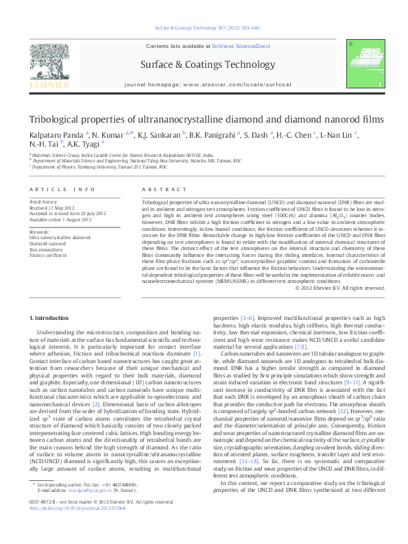 (PDF) Tribological properties of ultra nanocrystalline diamond film ...
