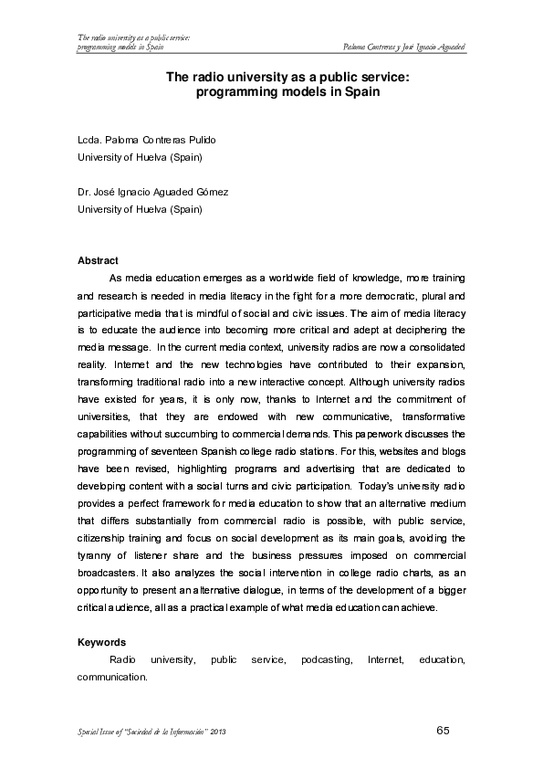 The radio university as a public service: programming models in Spain ...