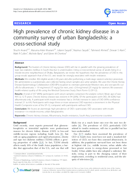(PDF) High prevalence of chronic kidney disease in a community survey ...