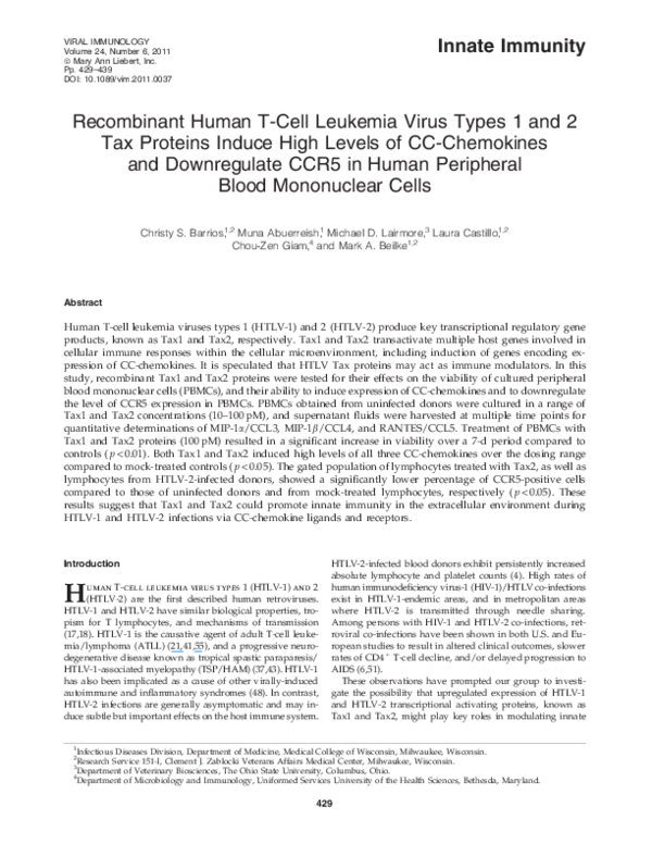 (PDF) Recombinant human T-cell leukemia virus types 1 and 2 Tax ...