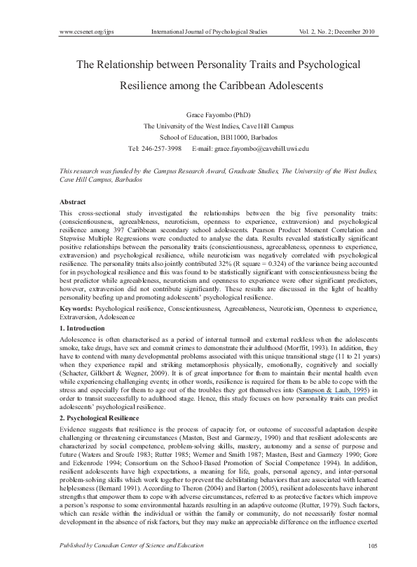 (PDF) The Relationship between Personality Traits and Psychological ...