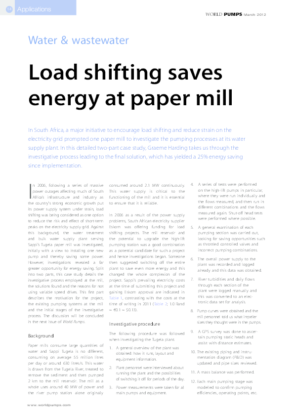 (PDF) Load shifting saves energy at paper mill