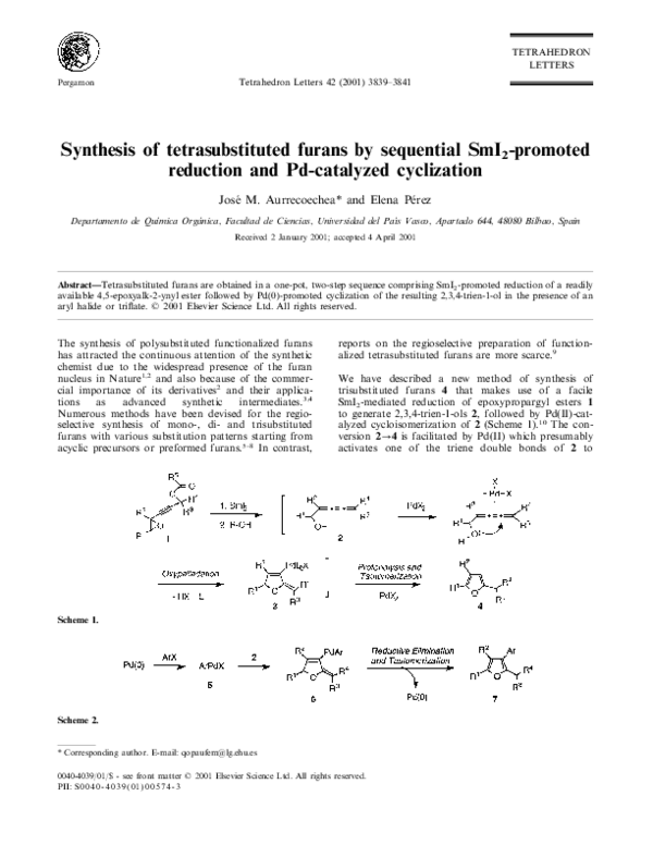 (PDF) Synthesis of tetrasubstituted furans by sequential SmI2-promoted ...