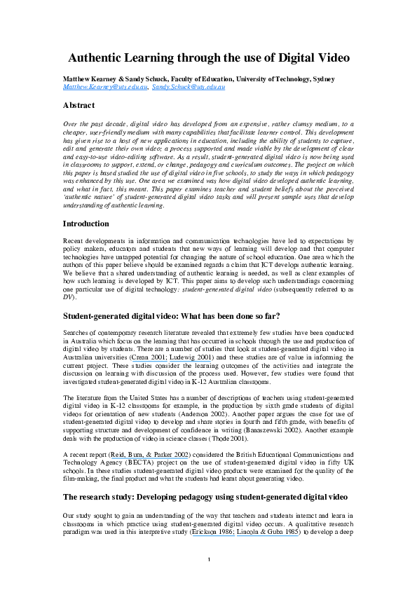 Authentic learning through the use of digital video