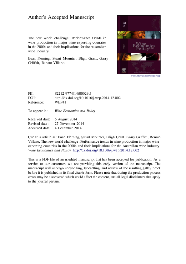 (PDF) The New World challenge Performance trends in wine production in