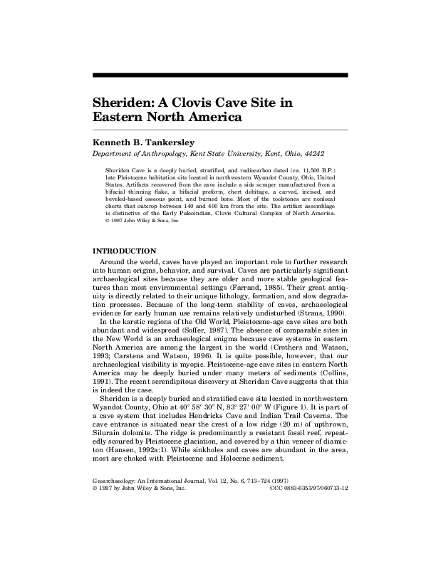 Sheriden: A Clovis cave site in eastern North America