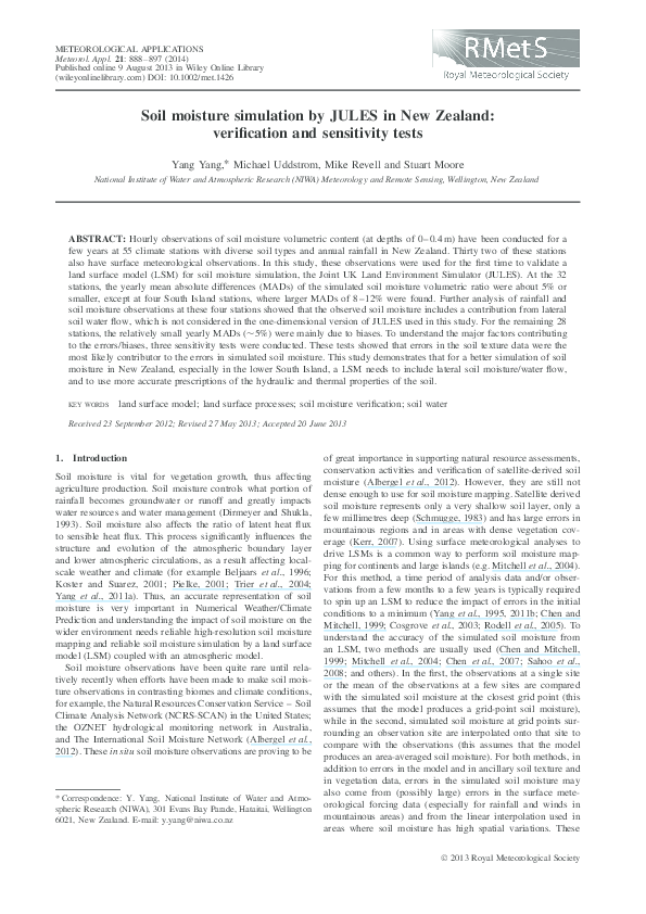 (PDF) Soil moisture simulation by JULES in New Zealand: verification ...