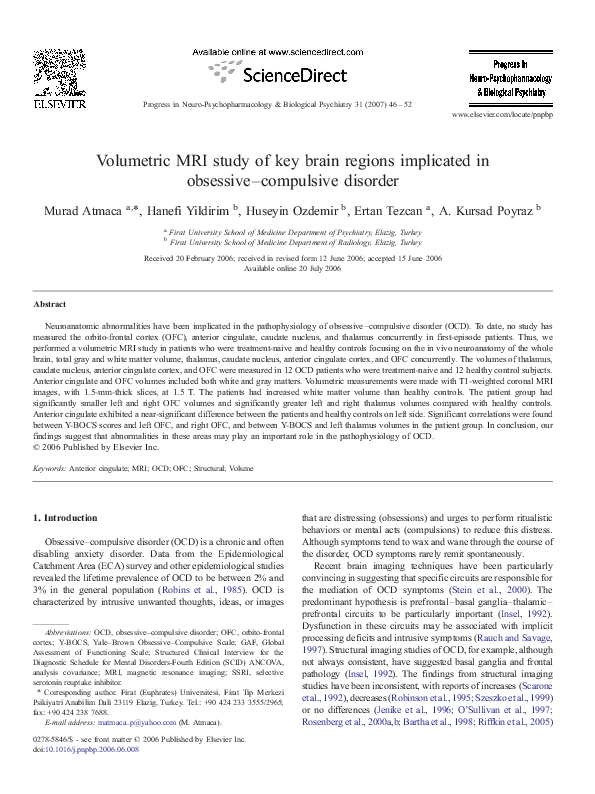 (PDF) Volumetric MRI study of key brain regions implicated in obsessive ...