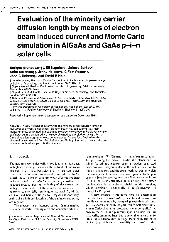 (PDF) Evaluation of the minority carrier diffusion length by means of ...