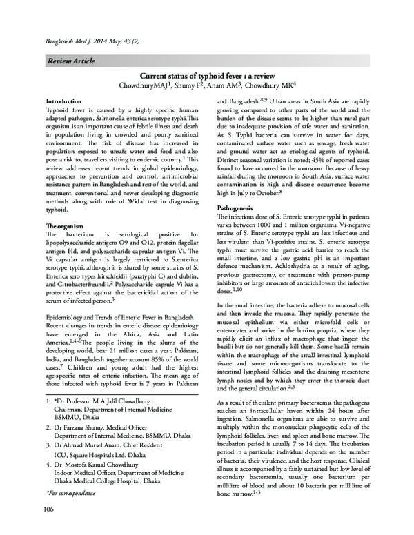 (PDF) Current status of typhoid fever : a review