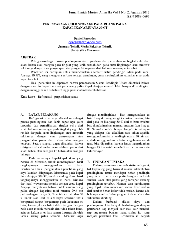 (PDF) PERENCANAAN COLD STORAGE PADA RUANG PALKA KAPAL IKAN ARUJAYA 30