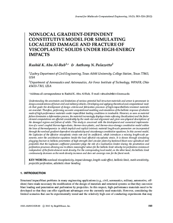 (PDF) Nonlocal Gradient-Dependent Constitutive Model for Simulating ...