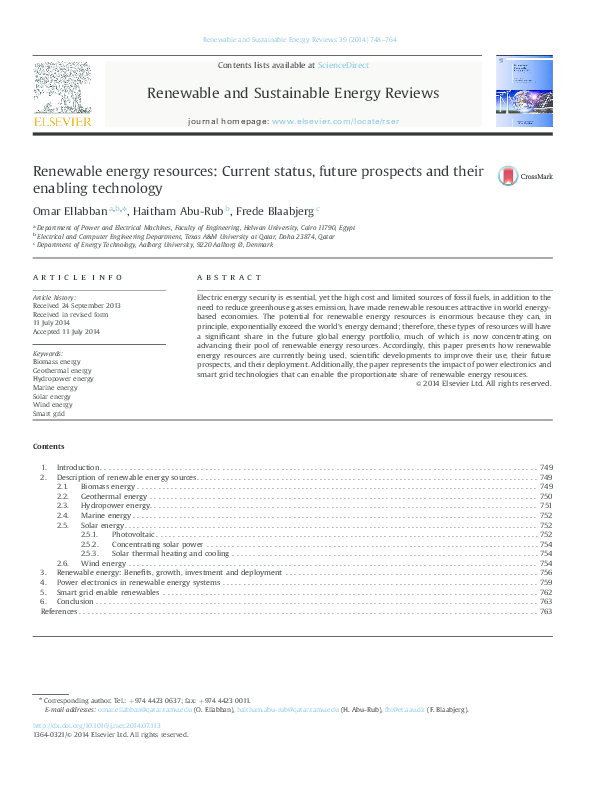 (PDF) Renewable energy resources: Current status, future prospects and ...