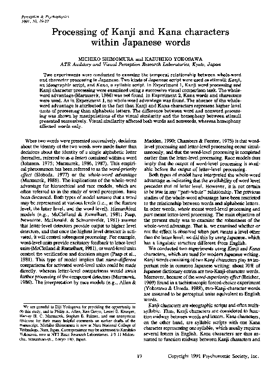 (PDF) Processing of Kanji and Kana characters within Japanese words