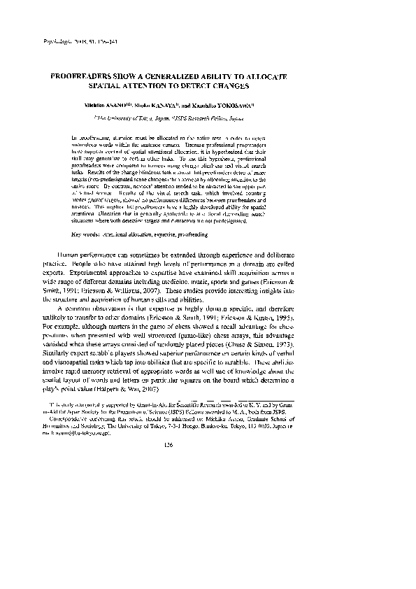 Proofreaders Show a Generalized Ability to Allocate Spatial Attention to Detect Changes