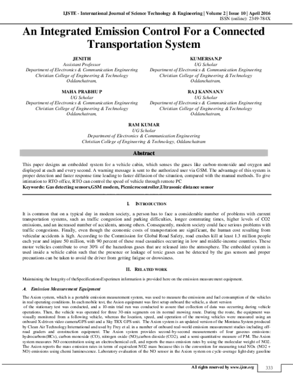 (PDF) An Integrated Emission Control For a Connected Transportation