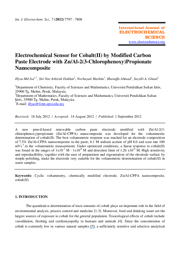 (PDF) Electrochemical Sensor for Cobalt(II) by Modified Carbon Paste ...