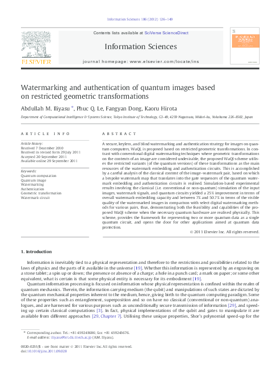 (PDF) Watermarking and authentication of quantum images based on ...