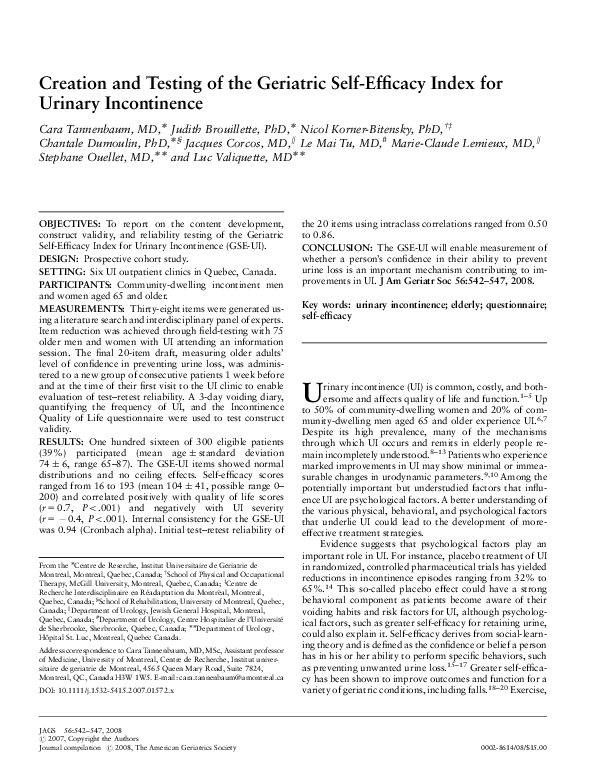 (PDF) Creation and Testing of the Geriatric SelfEfficacy Index for