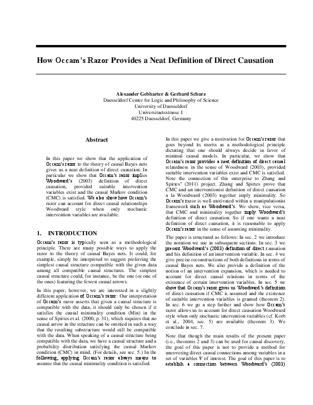 (PDF) How Occam's razor provides a neat definition of direct causation