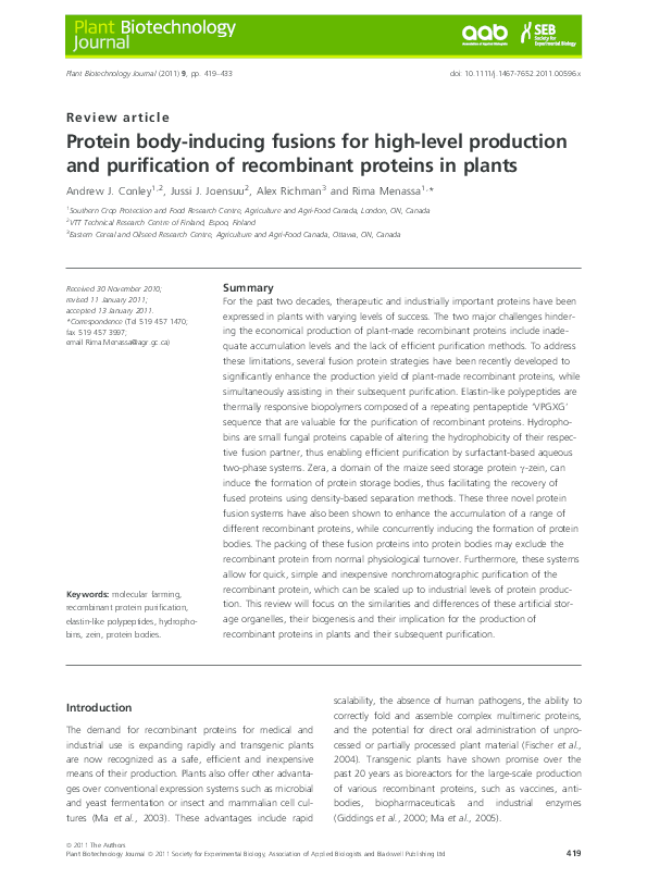(PDF) Protein bodyinducing fusions for highlevel production and