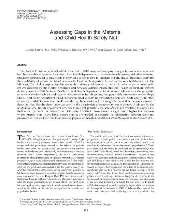 (PDF) Assessing Gaps in the Maternal and Child Health Safety Net