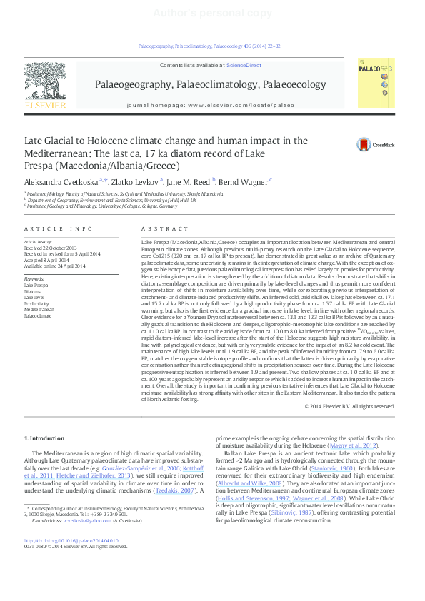 (PDF) Late Glacial to Holocene climate change and human impact in the ...