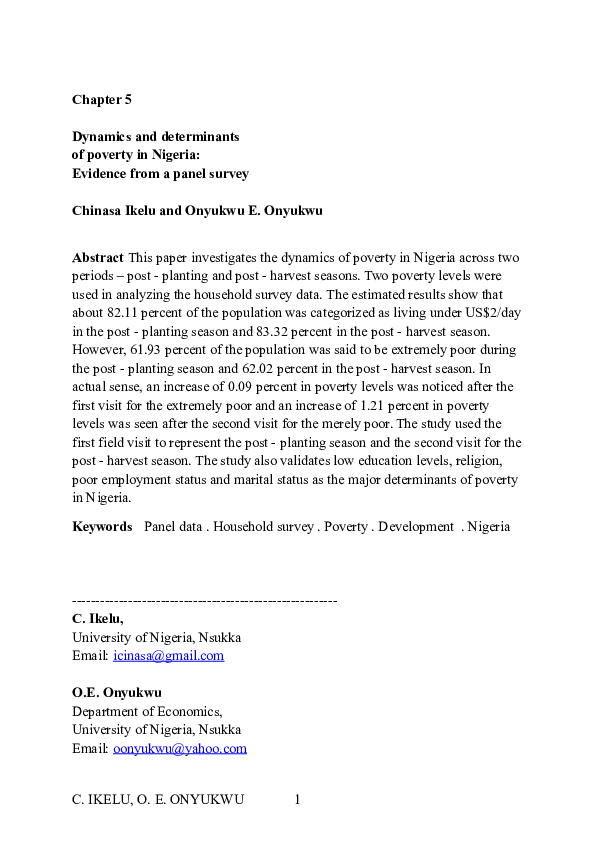 (DOC) Dynamics and determinants of poverty in Nigeria: Evidence from a ...