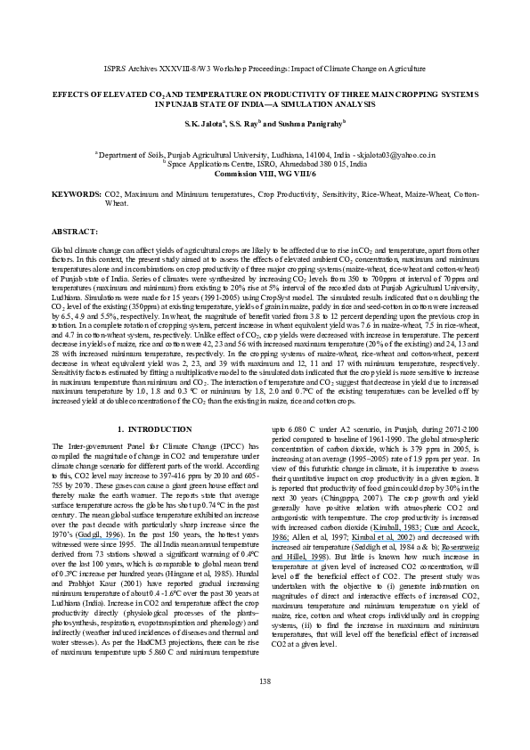 (PDF) Effects of Elevated CO2 and Temperature on Productivity of Three ...
