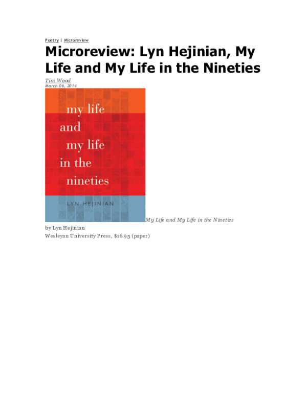 My Life and My Life in the Nineties (Wesleyan Poetry Series)