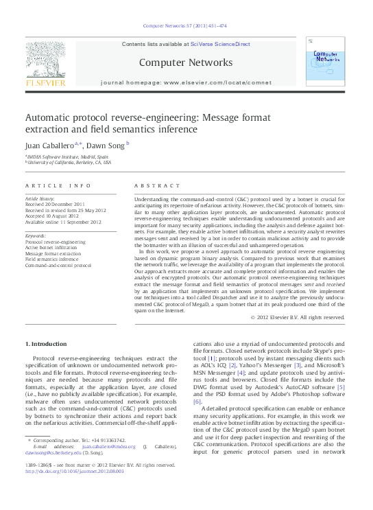 (PDF) Automatic protocol reverse-engineering: Message format extraction ...