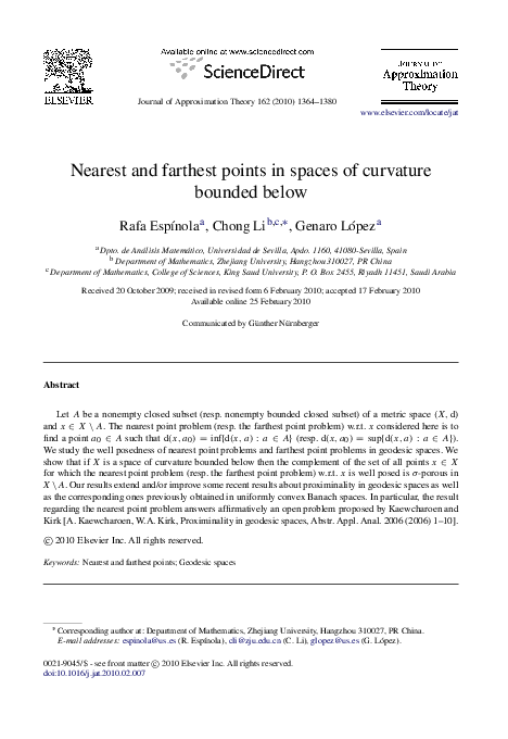 (PDF) Nearest and farthest points in spaces of curvature bounded below