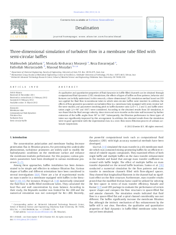 (PDF) Three-dimensional simulation of turbulent flow in a membrane tube ...