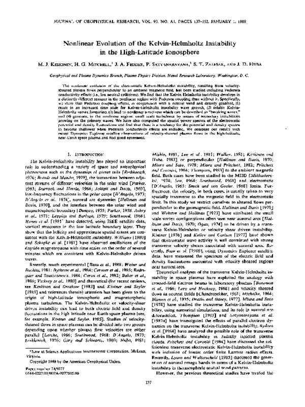 (PDF) Nonlinear evolution of the Kelvin-Helmholtz instability in the ...